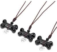 Cute Bone Shape Pendant Crystal Necklace for Women Men|My Dog Tag Charm Cord Necklace Meditation Energy Amulet Jewelry Gifts Obsidian 2 Pcs