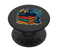 Cute Book Dragon with Glasses Reading Library Quill PopSockets Adhesive PopGrip