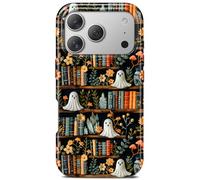 Cute Book Halloween Spooky Ghost Phone Case for iPhone 17 Pro, Compatible with Magsafe, Trendy Vintage Flower Bookish Whimsical Magnetic Slim Silicone Shockproof Protective Women Girl Cover Case