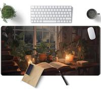 Cute Book Lover Desk Mat Dark Academia Mouse pad XXL Large Extended Mousepad Gaming Desk Pad with Stitched Edges, Cozy Lofi Deskmat Laptop Computer Keyboard and Mouse Mat Decor Pad, 31.5x15.7 in
