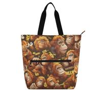 Cute Book Tote Bag for Kids Students Adults, Cartoon Gorilla Water-resistant Child Book Tote Resuable Grocery Bag Handbag for School Shopping Travel Rainbow
