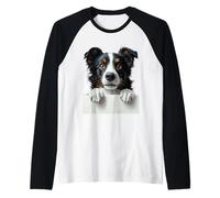 Cute Border Collie Peeking Dog Lover Design Raglan Baseball Tee