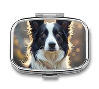 Cute Border Collie Pill Box 2 Compartment Pill Case Portable Pocket Pill Organizer Medicine Vitamin Organizer for Men Women
