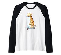 Cute Bored Giraffe on Scooter Friendship Fun Raglan Baseball Tee