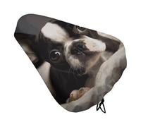 Cute Boston Terrier Bike Seat Cover Waterproof Oxford Fabric, Universal Adjustable Bicycle Saddle Cover with Drawstring Easy Install Protective Rain Dust Covers for Women Men