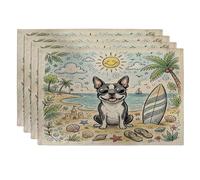 Cute Boston Terrier Dog Placemats Set of 4, 12x18 Inch, Coastal Beach Shells 4Pcs Seasonal Table Mats for Dinning, Pet Holiday Home Kitchen Decor