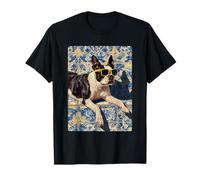 Cute Boston Terrier Dog Summer Vibes Mediterranean Tile Art T-Shirt