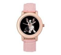 Cute Boston Terrier Dog Women's Wrist Watch Fashion Wristwatches with Pink Strap Gifts for Women Mother Wife Birthday
