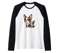 Cute Boston Terrier Mama and Puppy Dogs Raglan Baseball Tee