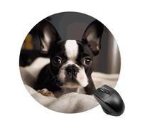 Cute Boston Terrier Round Mouse Pad 7.8 Inch, Portable Gaming Mouse Mat with Non-Slip Rubber Base & Smooth Surface, Waterproof Mousepad for PC, Laptop, Computer, Office, Home