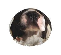 Cute Boston Terrier Shower Cap for Women Double Layers Thick Hair Caps Reusable Waterproof Bath Caps with Elastic Band Hair Hat Washable Shower Hat for Men Women Spa Salon