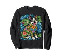 Cute Boston Terrier Tropical Flowers Floral Dog Summer Vibes Sweatshirt