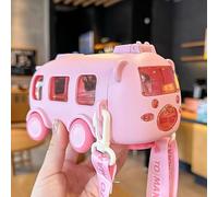 Cute Bottle For Kids And Girls Waterbottle - Multi Colour Bus Shaped Novelty Water Bottle With Strap - Leak Proof Pink Bear Straw Cup - 500ml Drinking Water Bottle For School And Travel (Pink)