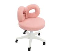 Cute Bow Backrest Swivel Stool with Wheels Adjustable Height Desk Chair for Bedroom or Dressing Table Soft Lambswool Upholstery 5-Star Base Modern Home Decor