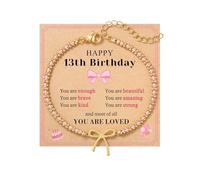 Cute Bow Bracelet for Girls, Always Remember Gifts for Daughter, Granddaughter, Niece, Adjustable Gold Bow Bracelet with Message Card and Velvet Bag, Birthday Gifts