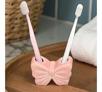 Cute Bow Ceramic Toothbrush Holder | Multi - Use Organizer for Bathroom Countertop & Home Office Decor