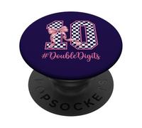 Cute Bow Checkerboard Coquette Double Digits 10th Birthday PopSockets Adhesive PopGrip