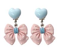 Cute Bow Clip On Earrings for Women Teen Resin Acrylic Heart Bow Clip-On Earrings Dainty Small Bowknot Non Piercing Earrings Birthday Jewelry Gift, Zinc, No Gemstone