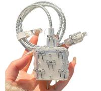 Cute Bow DIY Charger Protector for iPhone iPad 18W/20W Charger,Luxury Electroplated Girly 3D Bow Knot Design Cable Saver,Bow Tie Data Line USB Case Wire for iPhone Cable Protector 15 16 17 Pro Max