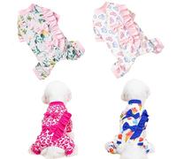 Cute Bow Dog Pajamas 4Pcs Butterfly Flower Leopard Ice Cream Pattern Ruffles Puppy Clothes for Cat Soft Pet Jumpsuit Onesie (Set 3 Pink *2 + Blue + Peach, Large)
