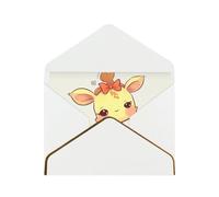 Cute Bow Giraffe Luxury Pearl Paper Greeting Card With Gold Border, Blank Inside, With Envelope - Birthday, Wedding, Christmas, Valentine