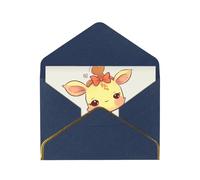 Cute Bow Giraffe Luxury Pearl Paper Greeting Card With Gold Border, Blank Inside, With Envelope - Birthday, Wedding, Christmas, Valentine