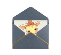 Cute Bow Giraffe Luxury Pearl Paper Greeting Card With Gold Border, Blank Inside, With Envelope - Birthday, Wedding, Christmas, Valentine