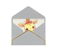 Cute Bow Giraffe Luxury Pearl Paper Greeting Card With Gold Border, Blank Inside, With Envelope - Birthday, Wedding, Christmas, Valentine