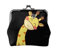 Cute Bow Giraffe Print Double Clasp Metal Frame Leather Kiss Lock Change Pouch Wallet for Women with Keys, Small Purses