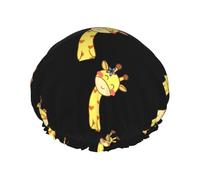 Cute Bow Giraffe Print Premium Double Layer Shower Cap For Women With Reusable Shower Cap For Hair - Waterproof Plastic Cap - Shower Caps For Long, Short And Curly Hairs