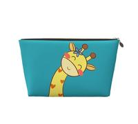 Cute Bow Giraffe Womens Makeup Bag Leather Travel Toiletry Organizer Wash Bag Cosmetic Pouch with Zipper Girls Handbag Gold