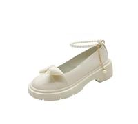 Cute Bow Lolita Shoes Women Japanese Style Mary Jane Shoes Women Vintage Flat High Heels Chunky Platform Shoes Cosplay Female Shoes, Creamy White 5 cm, 6 UK