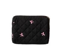 Cute Bow Makeup Bag Girly Coquette Handheld Cosmetic Organizer Preppy Quilted Toiletry Travel Bag Kawaii Storage Pouch, Black, M, Cute