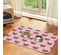 Cute Bow Pink Printed Pet Bowl Mats, Non-Slip And Tasteless Dog And Cat Feeding Mats