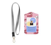 Cute Bow Pink Printed Tag Protective Cover with Hanging Rope, Leather Detachable Tag
