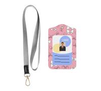 Cute Bow Pink Printed Tag Protective Cover with Hanging Rope, Leather Detachable Tag