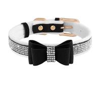 Cute Bow Soft Velvet Shiny Rhinestone Adjustable Cat Dog Collar For Shiba Inu Pomeranian Poodle Chihuahua,Black,M