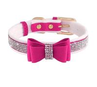 Cute Bow Soft Velvet Shiny Rhinestone Adjustable Cat Dog Collar For Shiba Inu Pomeranian Poodle Chihuahua,Rose,XS