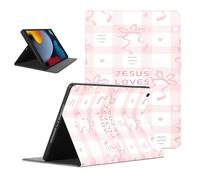 Cute Bow Tablet Case for iPad 9th/8th/7th Gen 2021/2020/2019 10.2", Kawaii Jesus Bible Verses Pink Ribbon Bowknot Pattern PU Leather Shockproof Protective Cover Funda for Girls Women