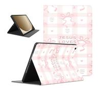 Cute Bow Tablet Case for Samsung Galaxy Tab A9+/A9 Plus 11" SM-X210/X215/X216, Kawaii Jesus Bible Verses Pink Ribbon Bowknot Pattern PU Leather Shockproof Protective Cover Funda for Girls Women