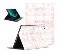 Cute Bow Tablet Case for Samsung Galaxy Tab S9 FE 10.9" SM-X510/SM-X516B, Kawaii Jesus Bible Verses Pink Ribbon Bowknot Pattern PU Leather Shockproof Protective Cover Funda for Girls Women