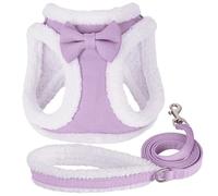 Cute Bow Tie Cat Dog Harness Winter Warm Dog Harness Leash Set Soft Fleece Pet Harness Vest Strap For Small And Medium Dogs Chihuahua Pug,PURPLE,XS