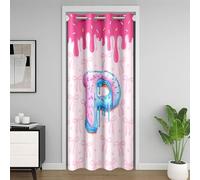 Cute Bowknot Love Heart Kids Door Curtain,Bow Tie Knot Letter P Princess Blackout Curtain,Ice Cream Dessert Donut Bedroom Doorway Living Room Decor,Pink Blue Privacy Door Drape 1 Panel,60" W X 80" L