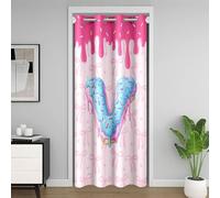 Cute Bowknot Love Heart Kids Door Curtain,Bow Tie Letter V Knot Patchwork Blackout Curtain,Ice Cream Donut Princess Bedroom Doorway Living Room Decor,Pink Blue Privacy Door Drape 1 Panel,60" W X 80" L