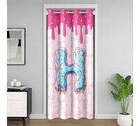 Cute Bowknot Love Heart Kids Door Curtain,Ice Cream Letter H Donut Dessert Blackout Curtain,Bow Tie Knot Doughnut Bedroom Doorway Living Room Decor,Pink Blue Privacy Door Drape 1 Panel,60" W X 80" L