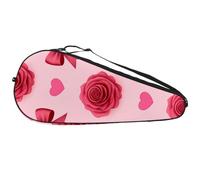 Cute Bows and Rose Hearts on Pink Background Tennis Racquet Cover Bag Lightweight Bag with Adjustable Shoulder Strap