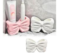 Cute Bowtie Toothbrush Holder Bow Personalized Decoration Ceramic Bowtie Shaped Toothbrush Holder Bathroom Countertop Accessories for Bathroom Home (White)