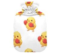 Cute Boxing Chick White Hot Water Bottles with Soft Cover Bed Hand Feet Warmer Winter Gift Hot Water Bag for Pain Relief Medium