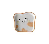 Cute Bread Ceramic Plate Set Household Rice Bowl Embossed Underglaze Breakfast Fruit Dessert Spoon Dinner Snack Bird's Nest Salad Ice Cream Soup Pasta (Square Toast Plate)