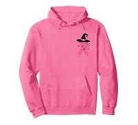 Cute Breast Cancer Pink Ribbon Witch Pocket Halloween Vibes Pullover Hoodie